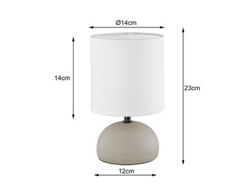 meineWunschleuchte Nachttischlampe, Dimmfunktion, LED wechselbar, Warmweiß, kleine dimmbar-e Fensterlampe Beige Stoff Lampenschirm Weiß,H: 23cm