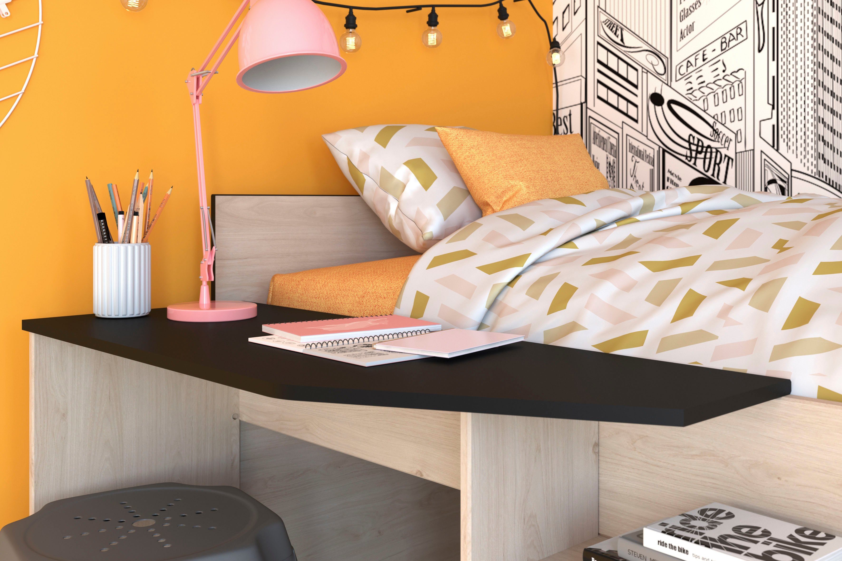 Parisot Hochbett Milky mit kleiner Arbeitsfläche und kleiner Kommode, extra Stauraum – Bild 5 von 5