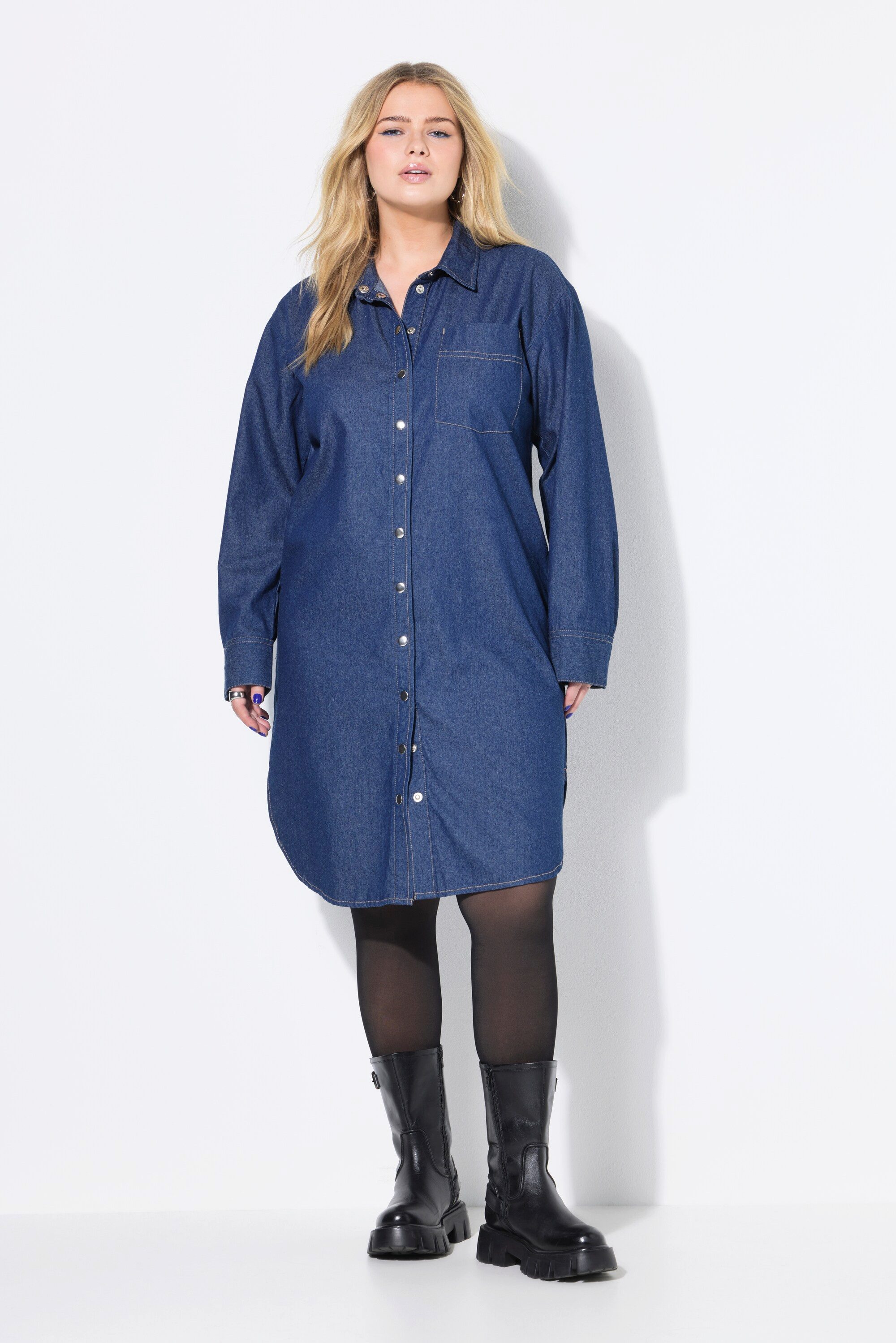 Studio Untold Minikleid Blusenkleid oversized Denimoptik Druckknopfleiste günstig online kaufen