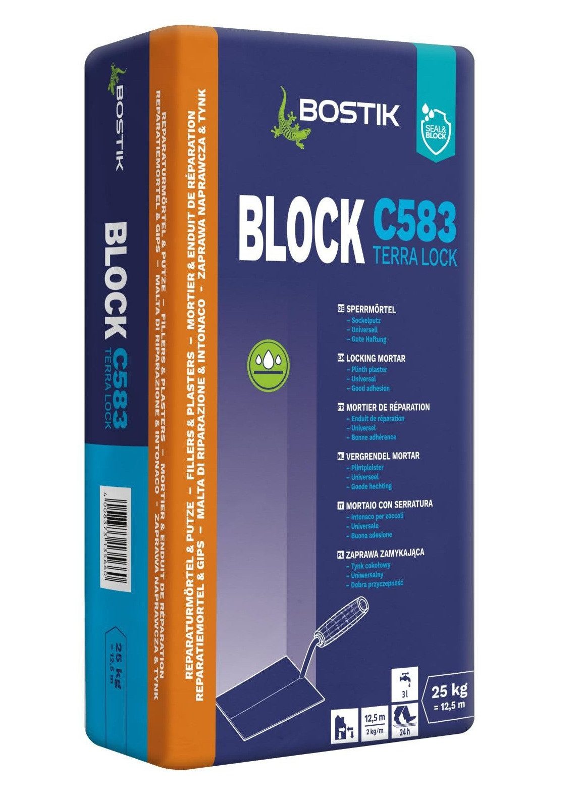 BOSTIK Mörtel Bostik Block C583 Terra Lock 25kg Sack Sperrmörtel Reparaturmörtel, Größtkorn bis 2mm
