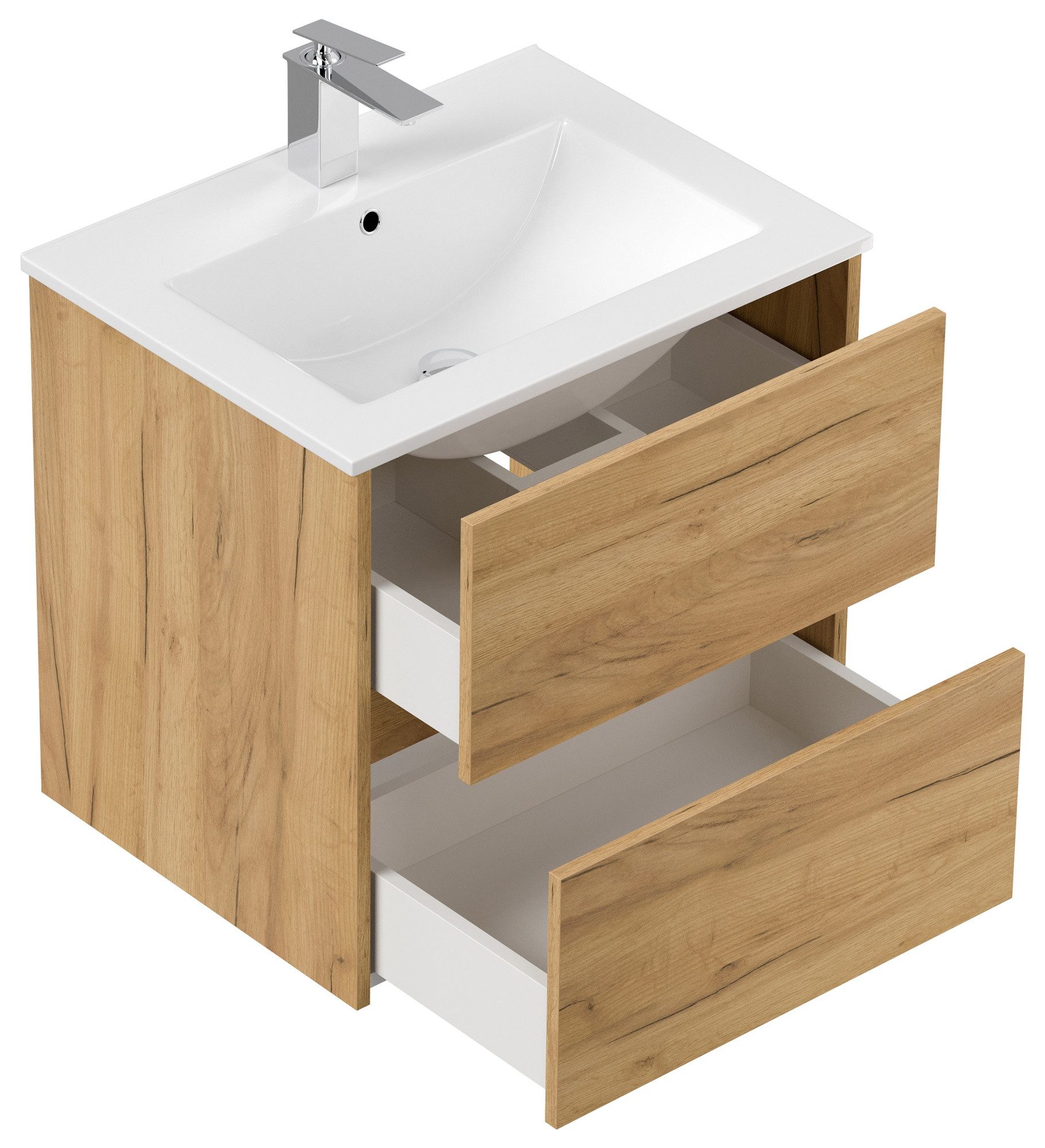 Magnolia Home Badmöbel-Set Badmöbelset Taifun 60cm 2tlg mit Spiegelschrank eiche gold – Bild 2 von 5
