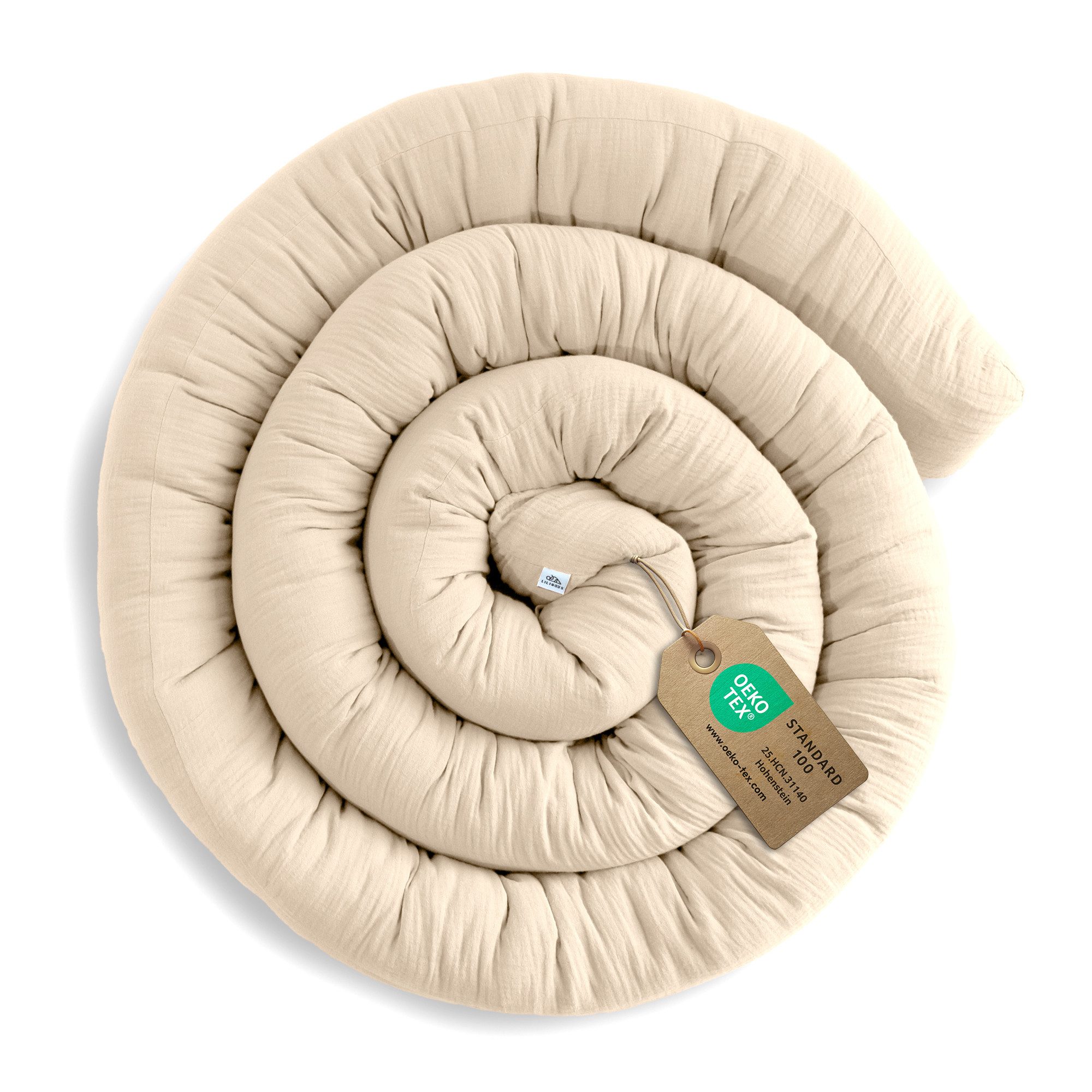 lilimaus Nestchenschlange Bettschlange für Babybett aus Musselin - 200, 300 & 400 cm, (1-tlg), Randschutz & Kuschelrolle mit Befestigungs-Schlaufen - Ø ca. 10-12 cm