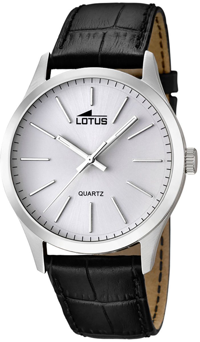 41,9mm), (ca. L15961/1 Armbanduhr Elegant rund, groß Lederarmband Uhr schwarz Herren Herren Lotus Leder, Quarzuhr Lotus