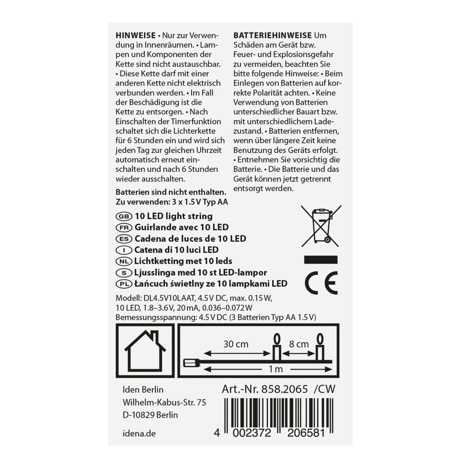 Idena LED-Lichterkette Idena 8582065 - LED Lichterkette mit 10 LEDs in Warmweiß, mit 6 Stunde – Bild 3 von 5