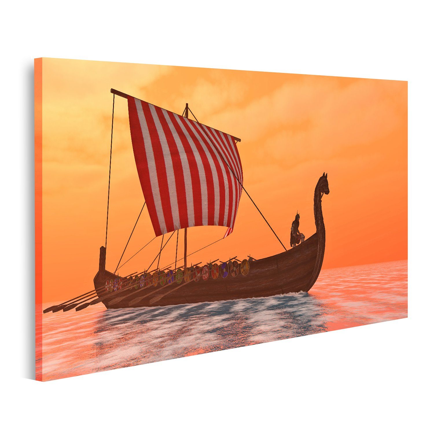 Leinwandbild Bild auf Leinwand Ein Wikingerschiff Segelt Durch Ozean Ruhigen Gewäss
