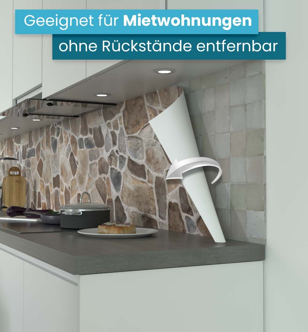 MyMaxxi Küchenrückwand Küchenrückwand selbstklebend Mauer Natursteine Spritzschutz Folie, (Klebefolie Küchenrückwand aufgerollt B 60 cm x H 60 cm), Mosaic Stone – Bild 3 von 5