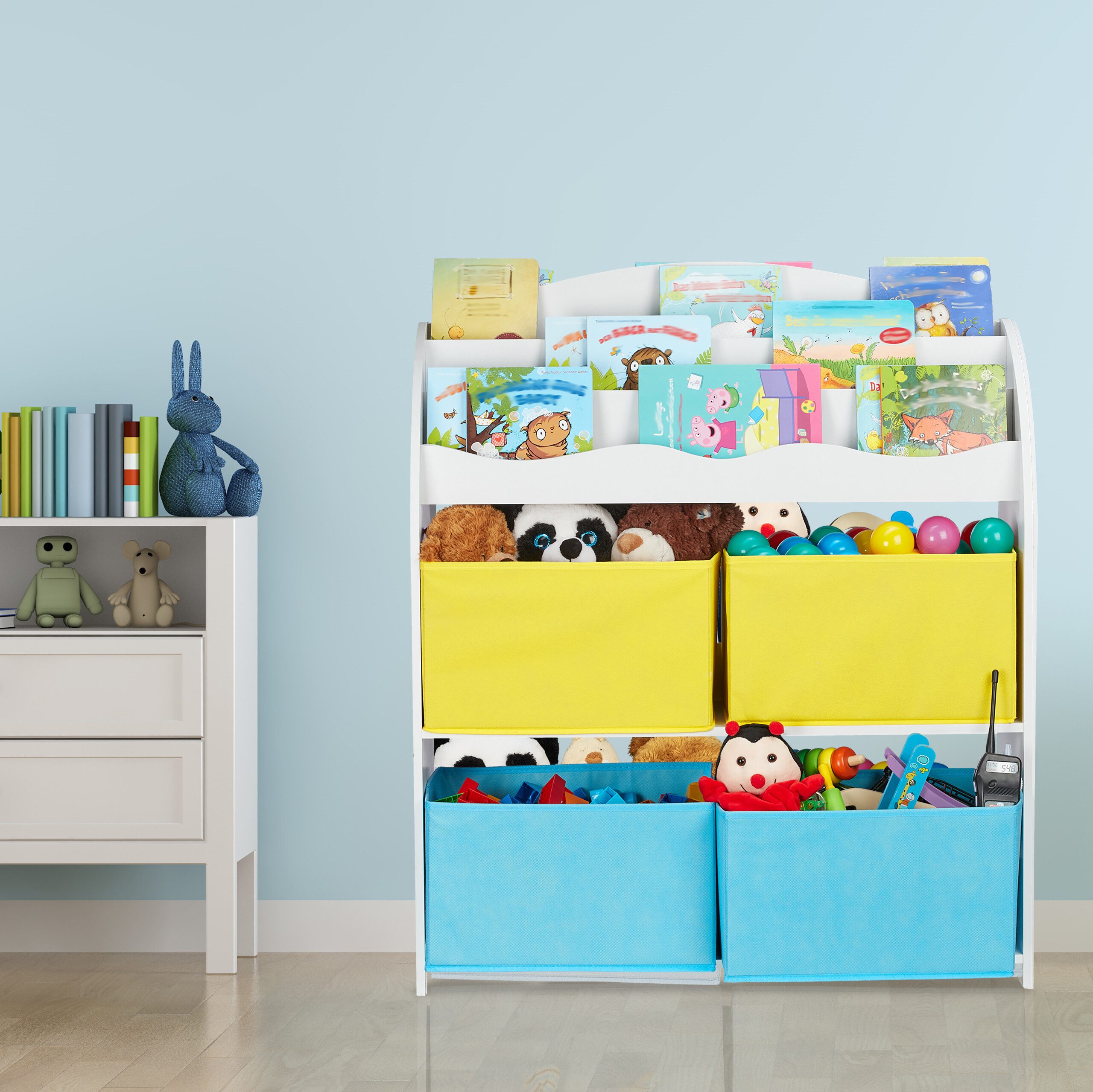 relaxdays Kinderregal mit 4 Stoffboxe, A