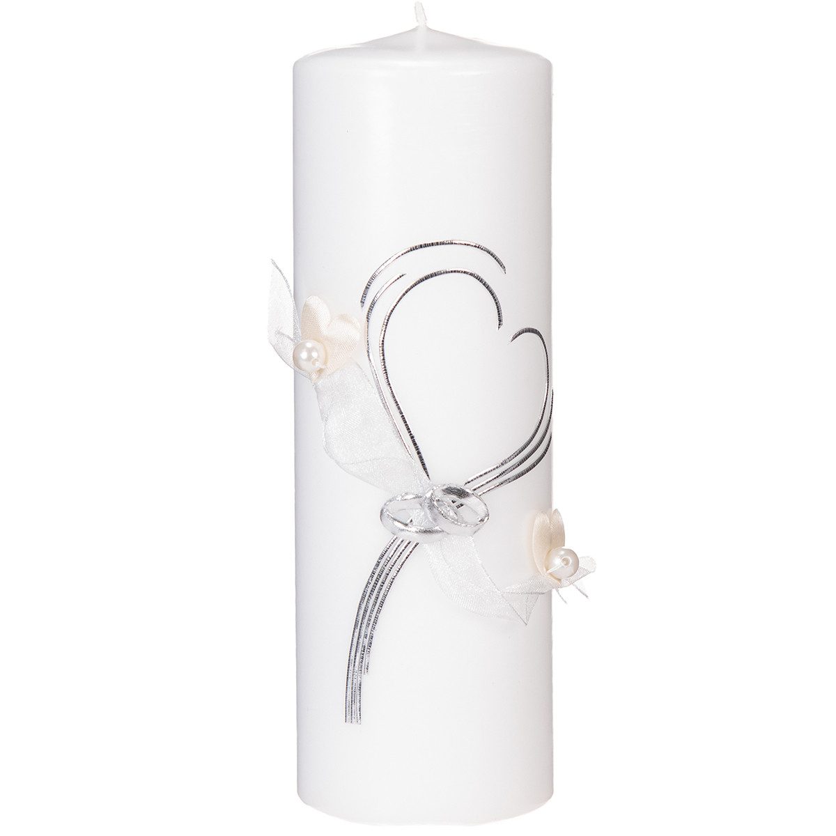 Wiedemann Kerzen Bastelnaturmaterial Elegante Hochzeitskerze mit Herzmotiv und festlicher Dekoration
