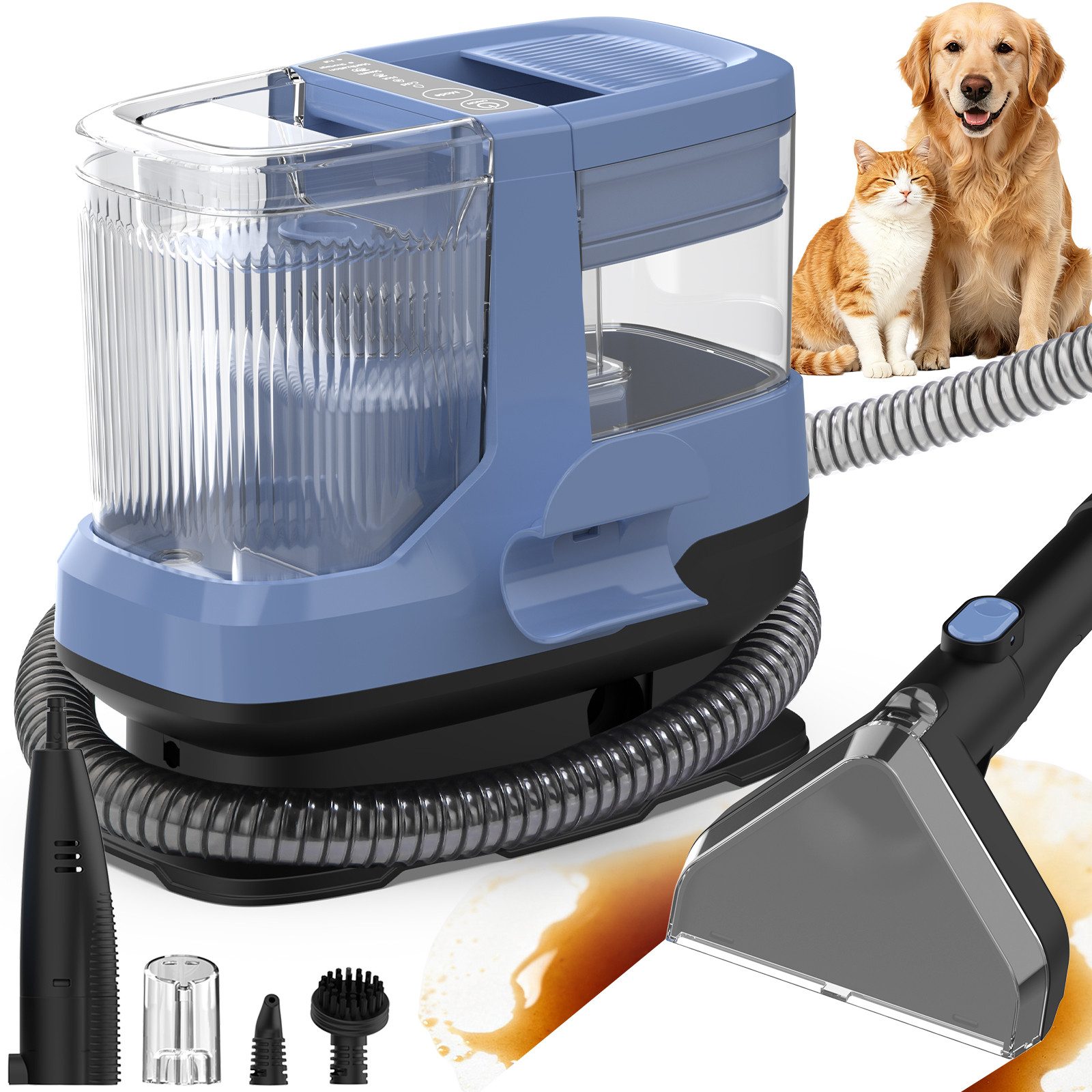 AIRROBO Teppichreinigungsgerät CP100 Teppichreiniger Waschsauger 17000 PA, Dampfreiniger 4 Modi, 600 W, Die Dampftemperatur ist verstellbar von 60℃ bis 100℃, Tragbarerer Fleckenreiniger mit Trenntank-System, Integrierte Zirkulationsreinigungsfunktion, 1100ML Schmutzwasser +900ML Frischwassertank, Für Küchenfett, Teppiche, Polstermöbel, Sofas, Autos, Haustiere.