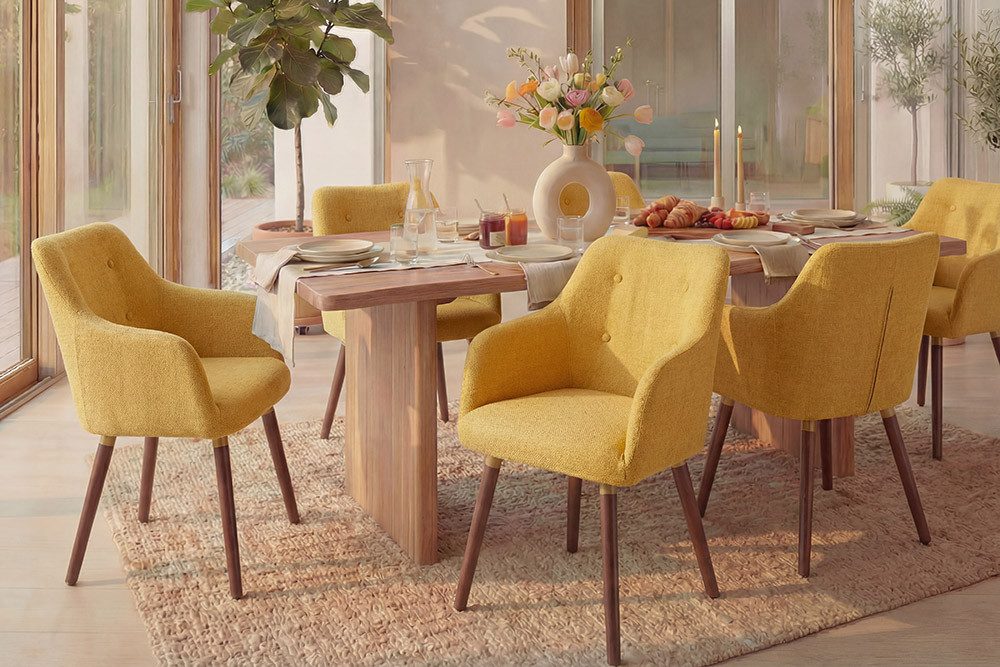 riess-ambiente Esszimmerstuhl SCANDINAVIA MEISTERSTÜCK senfgelb/braun - Strukturstoff, Gummibaum (Einzelartikel, 1 St), Nordischer Stuhl - ideal für Esszimmer, Wohnbereich oder Homeoffice