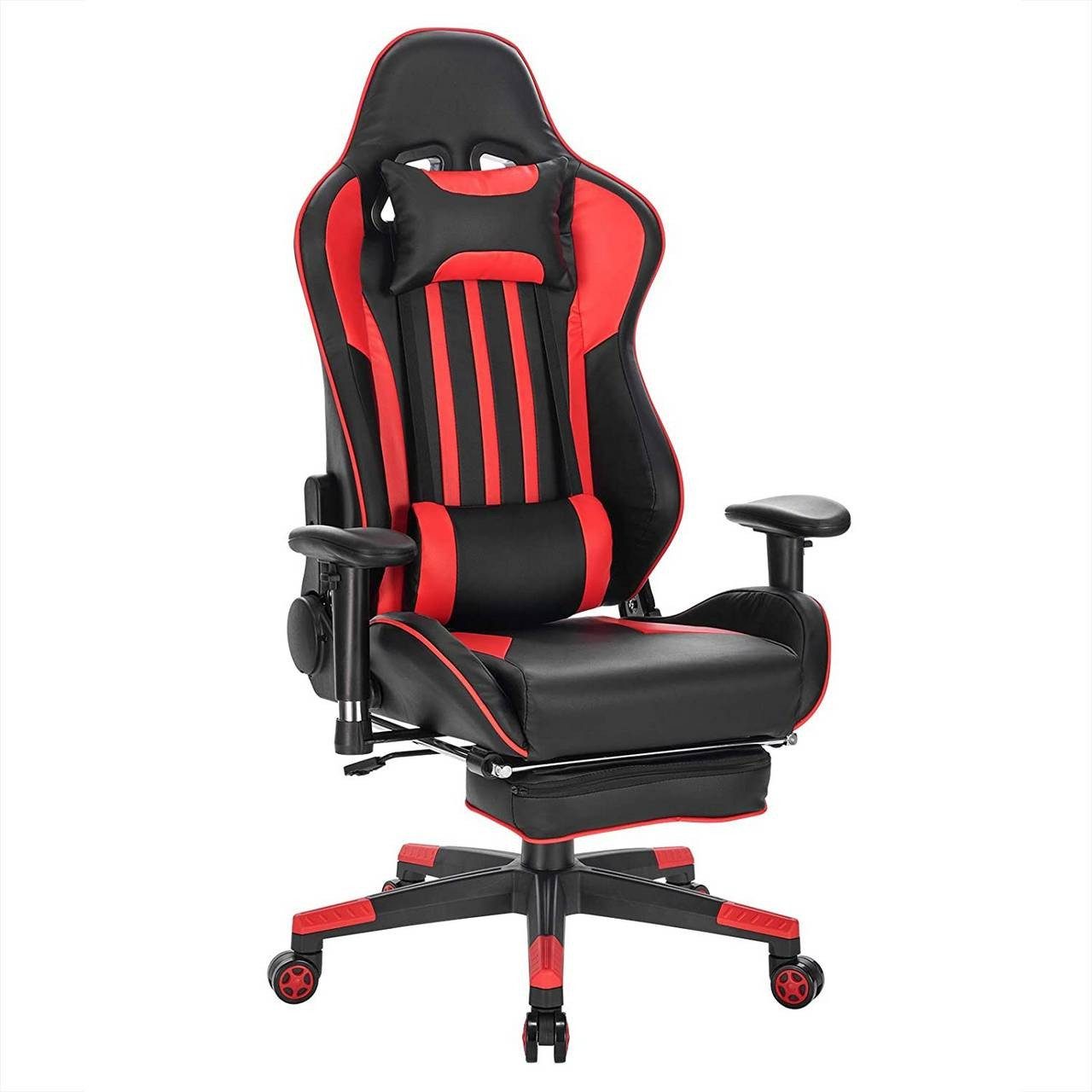 EUGAD Gaming-Stuhl (1 St), Fußstütze Wippfunktion Höhenverstellbar Kunstleder Rot