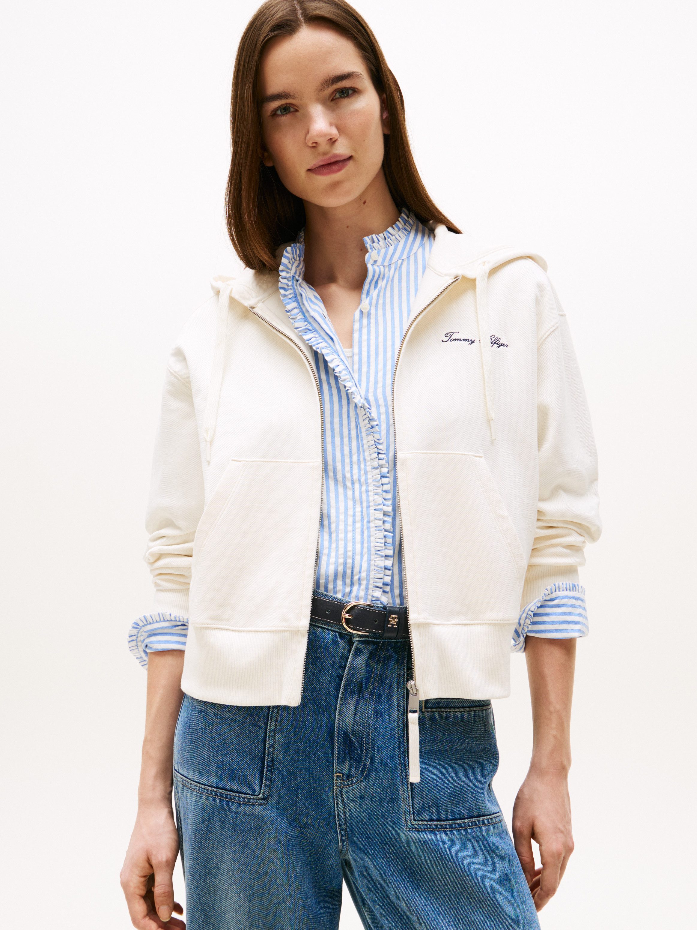 Tommy Hilfiger Sweatjacke SCRIPT REG PIQUE ZIP-UP HOODIE mit Tommy Hilfiger günstig online kaufen