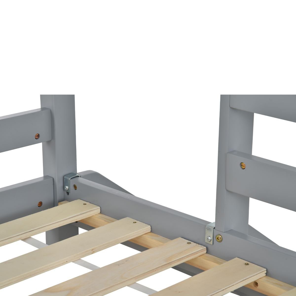 Stauraum Etagenbett Geländer, Fangqi Platz, niedrigen 2 Hausform mit (mit selbst Betten Leiter), Lattenrost darunter Kinderbett in grau mit zusammenbaubar Jugendbett Massivholzbett zu 90x200cm und Rutschen und