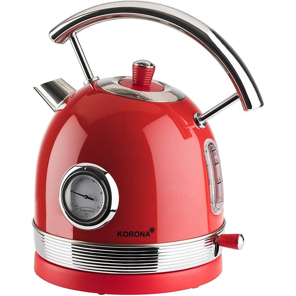 KORONA Wasserkocher Retro Wasserkocher 20667 Rot, 2200 W, Pfeifkessel Style, Vintage Optik, 1,8 l, herausnehmbarer Kalkfilter