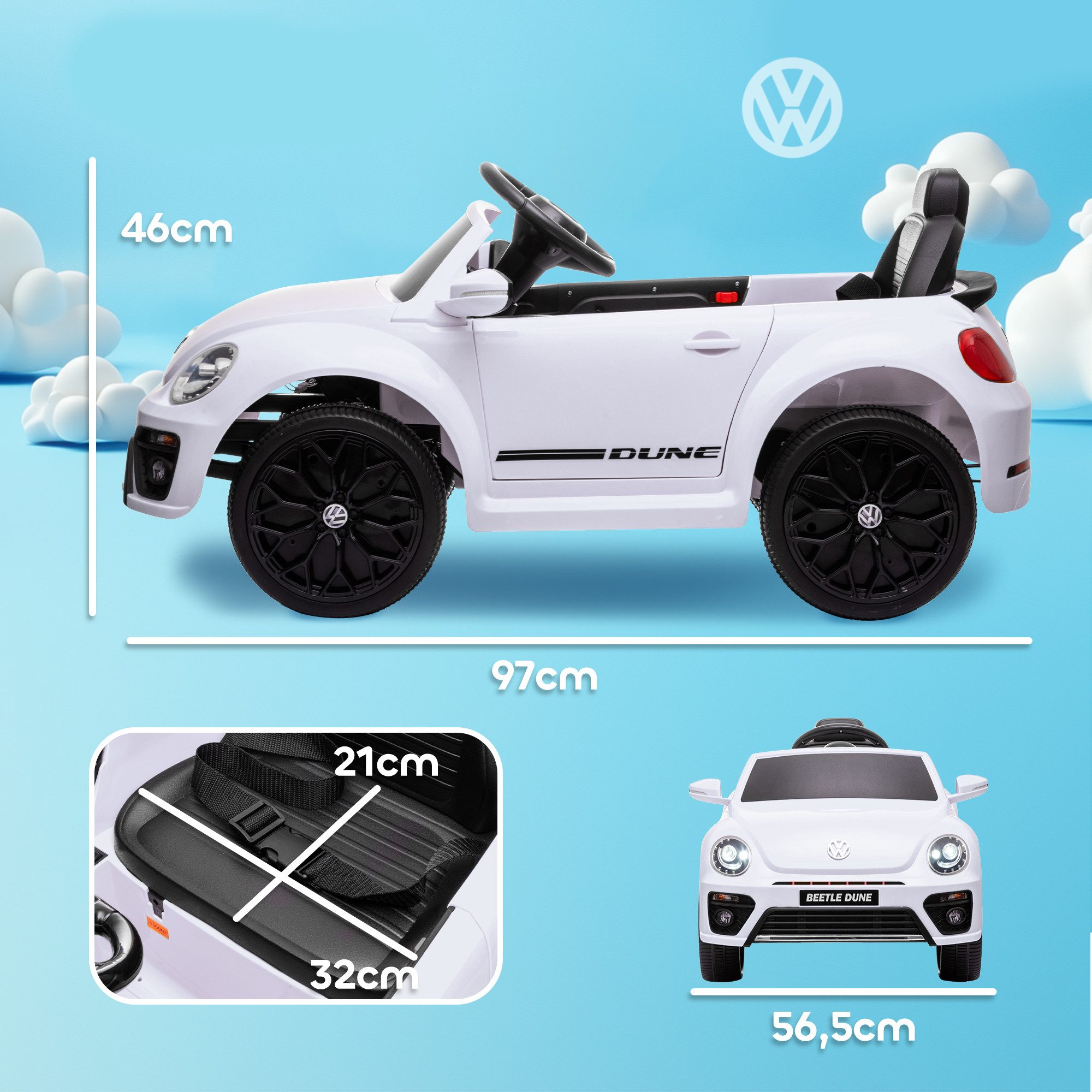 AIYAPLAY Elektro-Kinderauto 12V mit 2,4G Fernbedienung, LED-Lichtern, USB/MP3-Anschluss, Belastbarkeit 30 kg, (1-tlg), 3-5 km,h, für Kinder 3-5 Jahre, Weiß