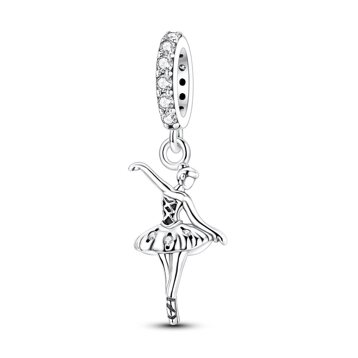 PANDACHARMS Bead Ballerina Tänzerin Charm Anhänger für Armband, 925 Silber, Zirkonia