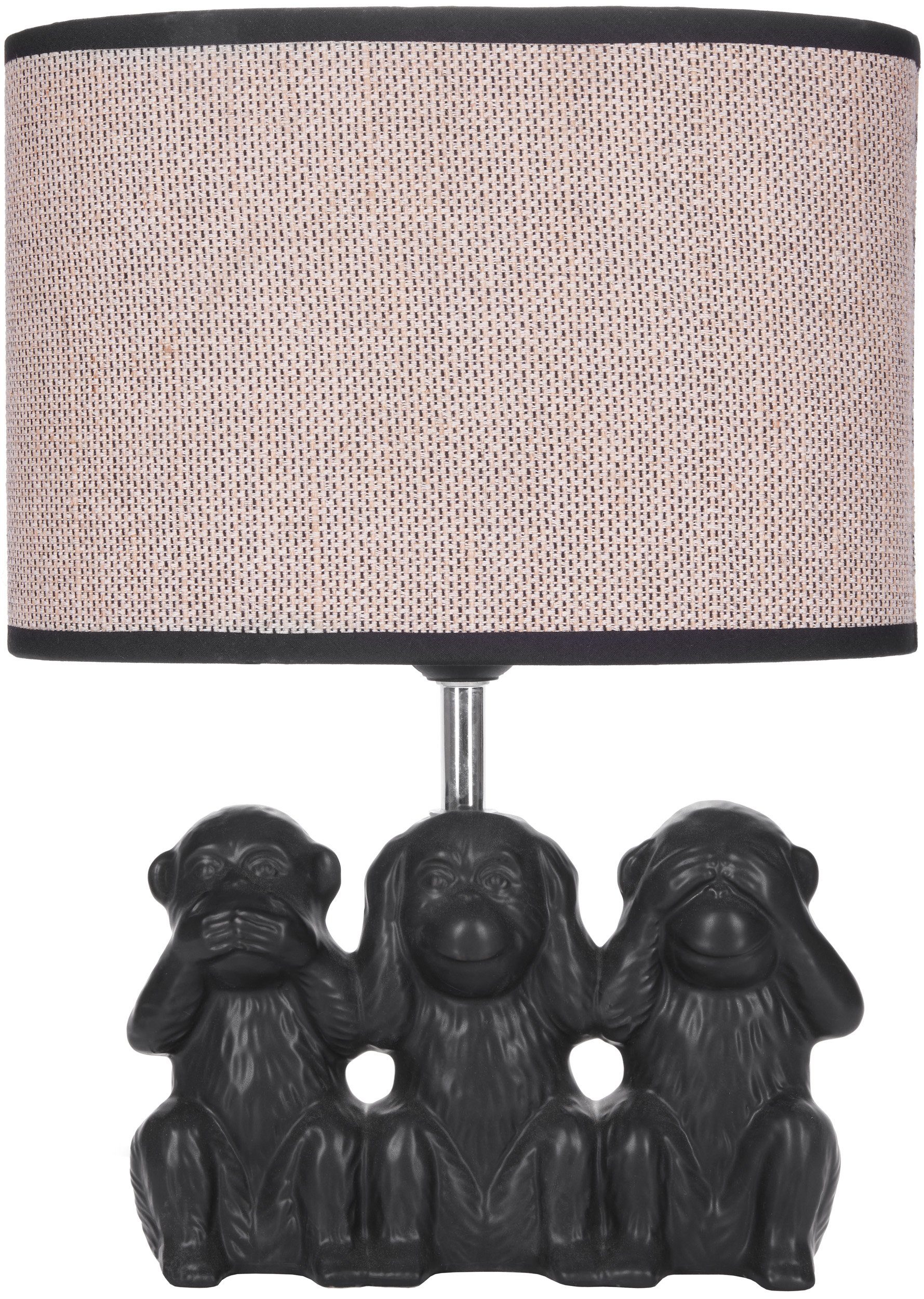 Affen BRUBAKER Motiv mit ohne Tischlampe, Tischleuchte cm Lampe Drei Keramikfuß, Höhe Smileys, 35,5 Leuchtmittel, Nachttischlampe