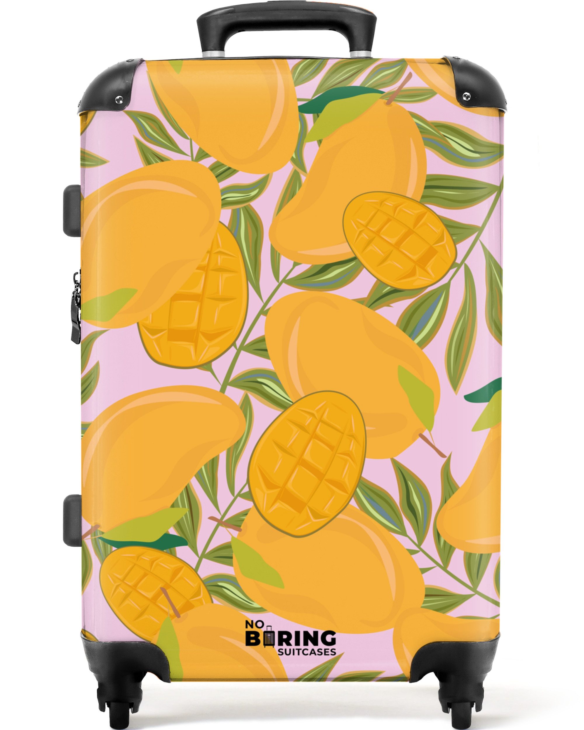 NoBoringSuitcases.com© Hartschalen-Trolley Rosa mit orangefarbenen Mangos günstig online kaufen