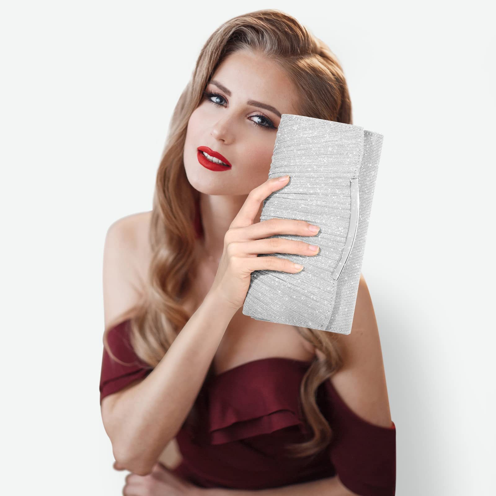 nsihing Abendtasche Damen Glitzer Abendtasche Umschlag Clutch Kette Abnehmbar,Clutch, Damen-Abendtasche / Umhängetasche / Hochzeitstasche – Bild 2 von 5