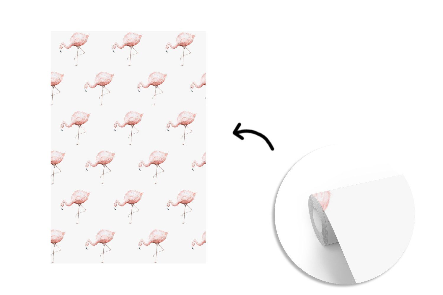 Flamingo Tapete Wohnzimmer, Vinyl Muster, MuchoWow Montagefertig - Pastell - (3 bedruckt, Matt, Wandtapete für Fototapete St),