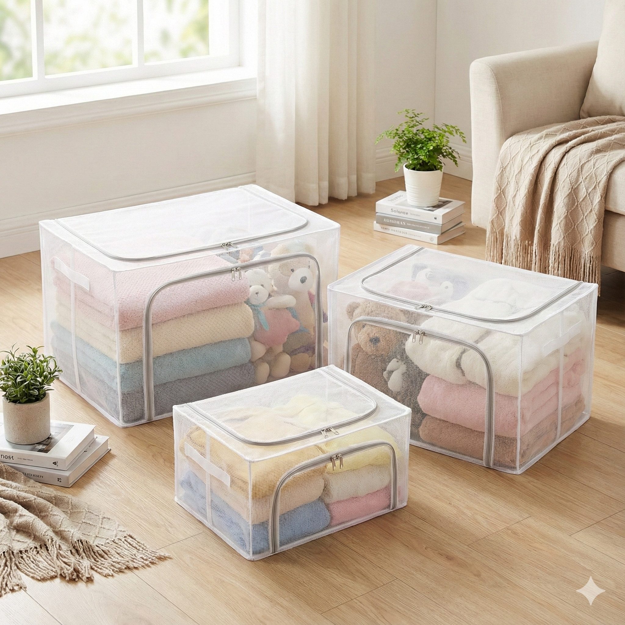 FALINGO Aufbewahrungsbox Faltboxen Aufbewahrungstaschen Metallrahmen transp günstig online kaufen