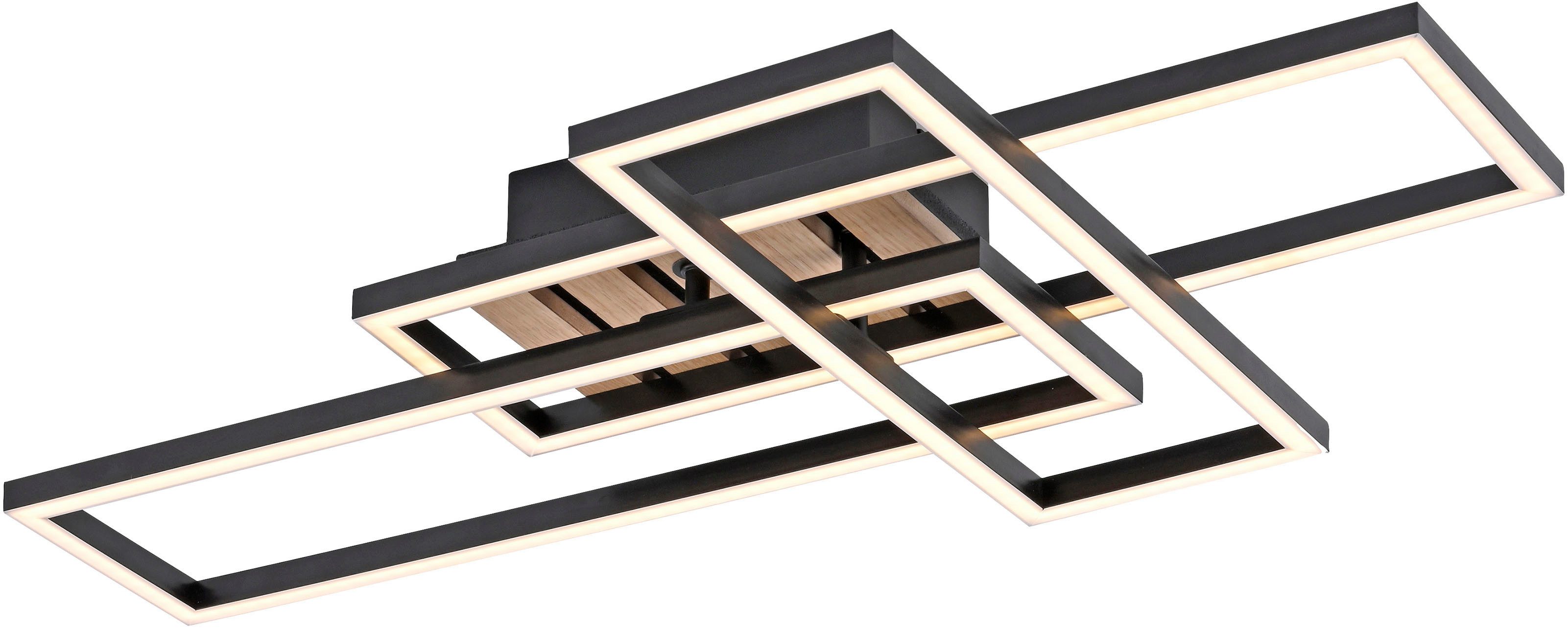 JUST LIGHT LED Deckenleuchte AKUSTIKA, LED fest integriert, Warmweiß, Eichenfurnier und schwarz, Rahmen drehbar
