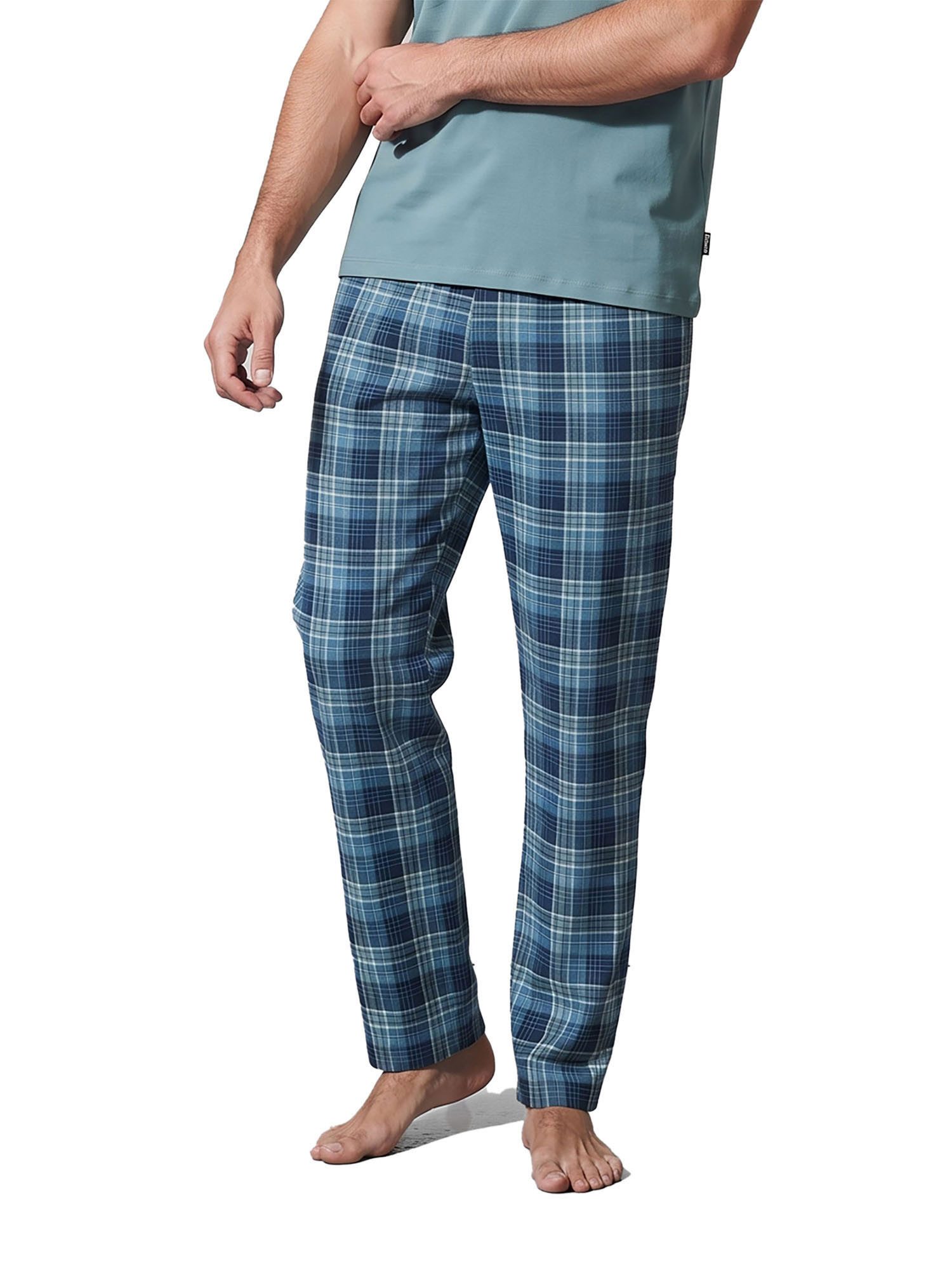 Ammann Loungehose Lange Herren Hose Mix (Stück, 1-tlg) reine Baumwolle, Karo-Design, Komfortbund mit Bindeband