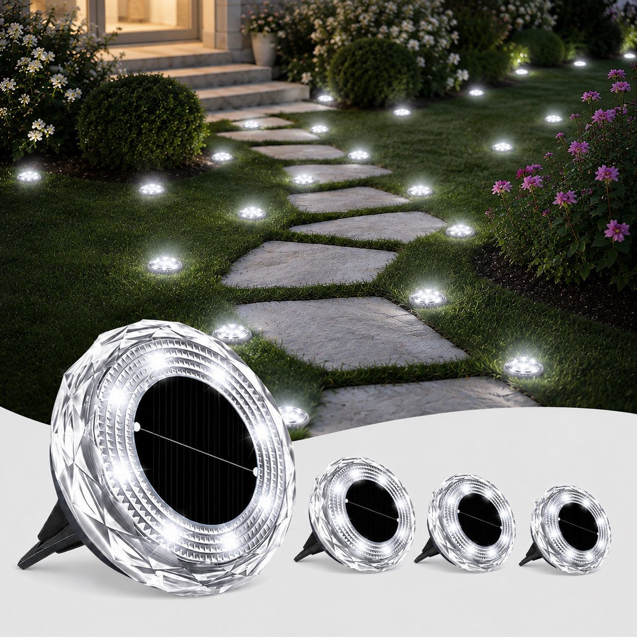 pedete LED Solarleuchte Solar-Bodenstrahler 4 Stück für den Außenbereich LED-Lampen Garten, Solar-Lampe, Bodenleuchte, Gartenstrahler, Tageslichtweiß,Warmweiß, Solar lampen für außen,gartendeko,Solar-Erdspieß