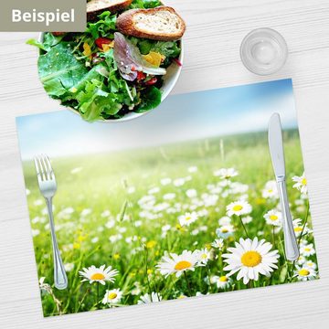 Platzset, Tischset Frühling, Ostern & Blumen - Wiese mit Gänseblümchen, Tischsetmacher, (aus Naturpapier in Aufbewahrungsmappe, 12-St., 44 x 32 cm / weiß-grün), Made in Germany