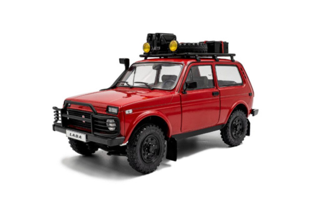 Solido Modellauto Lada Niva 1980 rot mit Dachgepäck, Maßstab 1:18