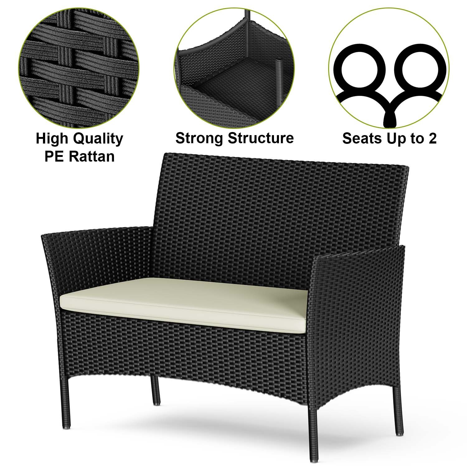 Gywowken Gartenlounge-Set 4-teilig - Wetterfeste Polyrattan Sitzgruppe für 4 Personen, (Set, 1 Sofa, 2 Sessel, 1 Tisch), Gartenmöbel-Set für 4 Personen, inklusive 1 Sofa, 2 Sessel, 1 Tisch