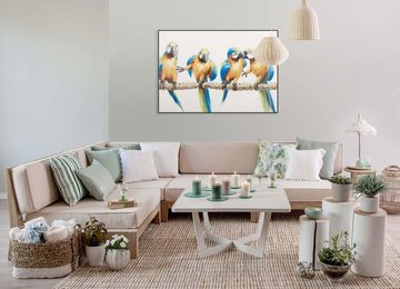 KUNSTLOFT Gemälde Parrot Party 100x70 cm, Leinwandbild 100% HANDGEMALT Wandbild Wohnzimmer