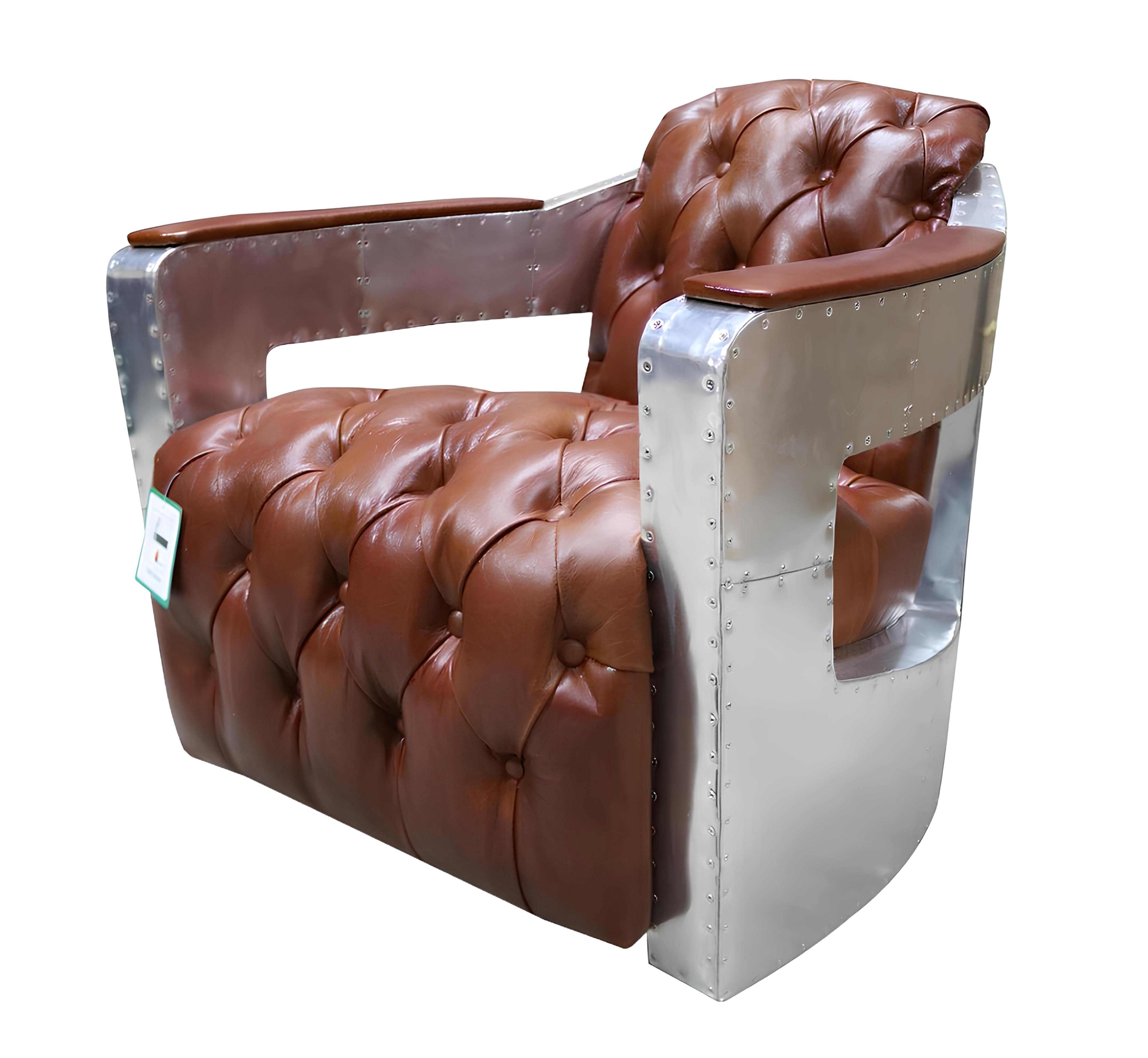 Xlmoebel Sessel Chesterfield Sessel aus echtem Leder im Shabby Vintage Look (Sessel), Hergestellt in Europa