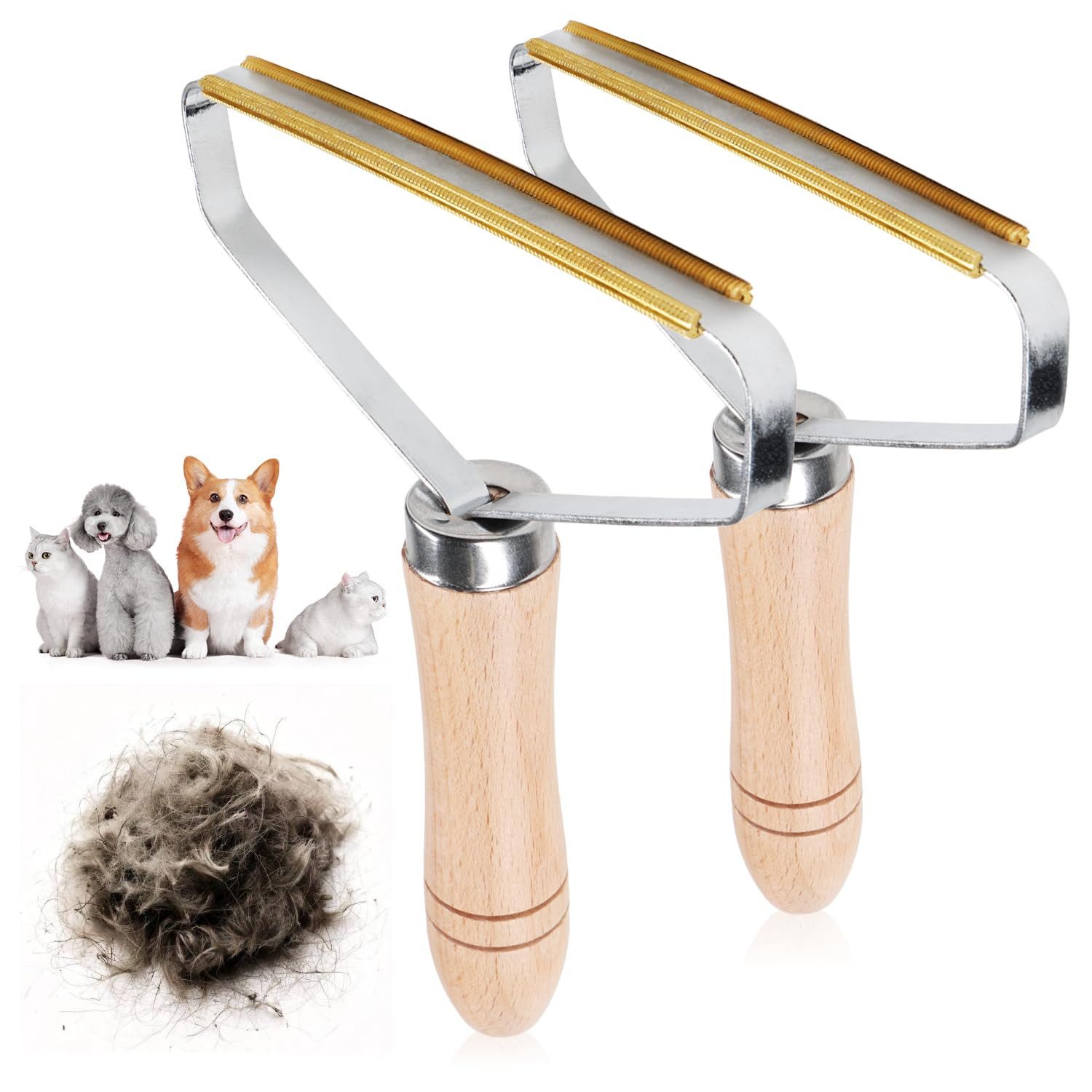 com-four Tierhaarentferner Tierhaarentferner - Reinigungsbürsten mit Holz-Griff, (2-tlg), Hunde- und Katzenhaarentferner für Teppiche, Autositze