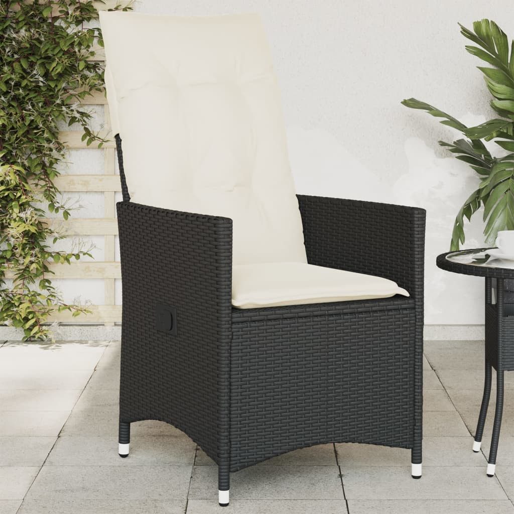 vidaXL Gartensessel, Outdoor Sessel Verstellbar mit Kissen Schwarz Poly Rattan