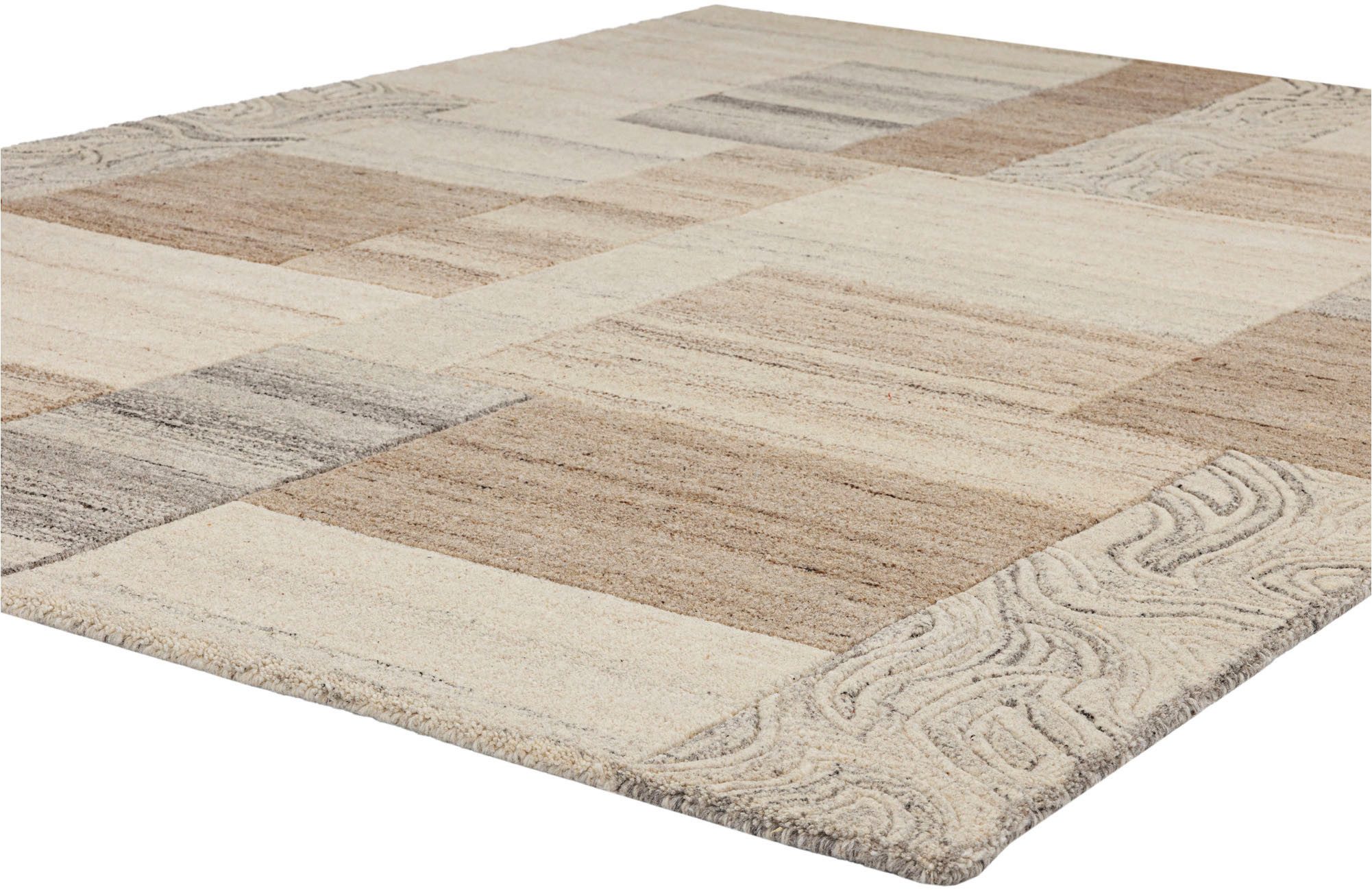 THEKO Wollteppich Lola, Wolle, handgearbeitet, Patchwork Design, handgetuftet, rechteckig, Höhe: 12 mm, Wohnzimmer, Schlafzimmer, Esszimmer, auch als Läufer und rund