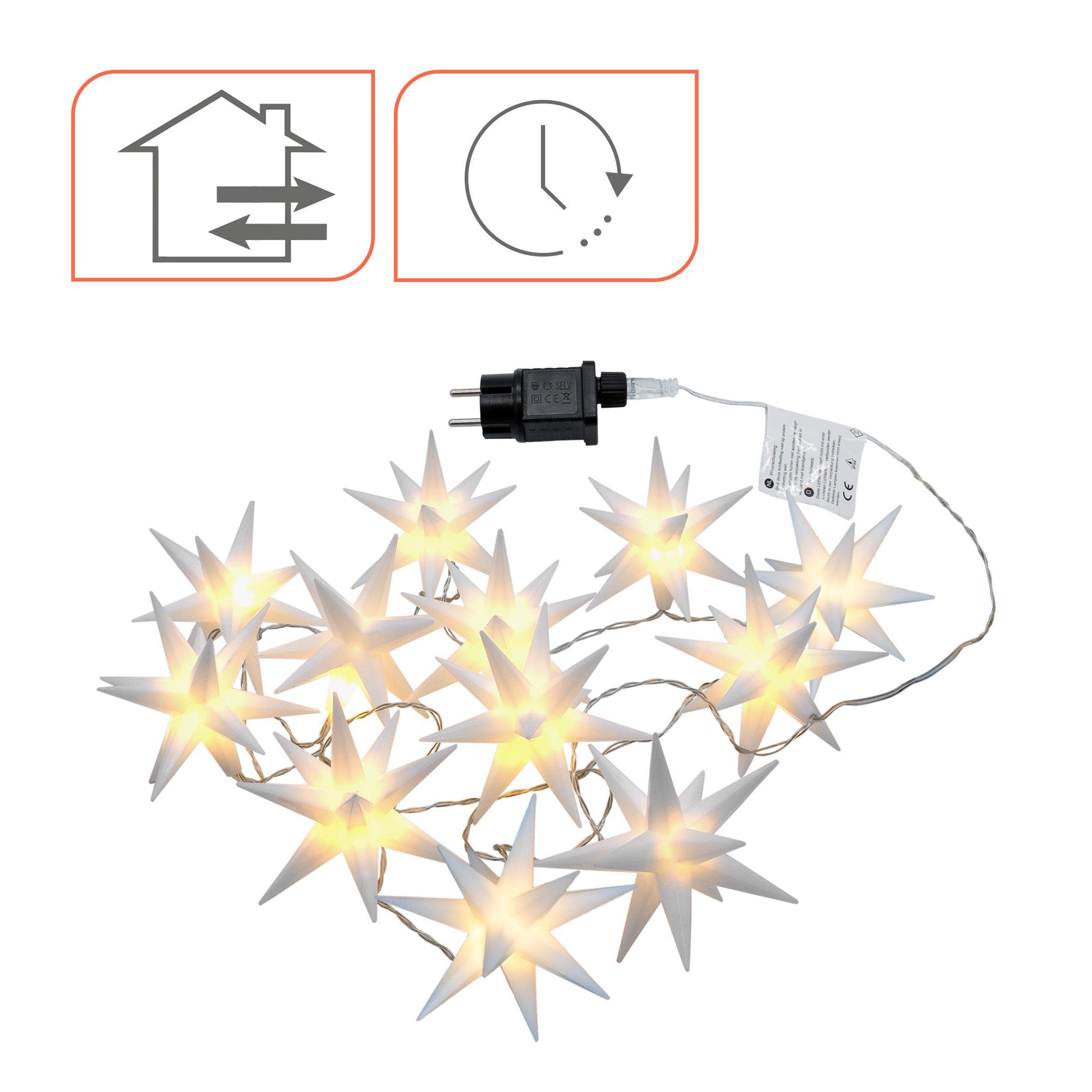 Spetebo LED-Girlande 3D Stern Lichterkette mit 12 LED Sternen (12 cm), 12-flammig, Lichterkette mit 12 beleuchteten Sternen