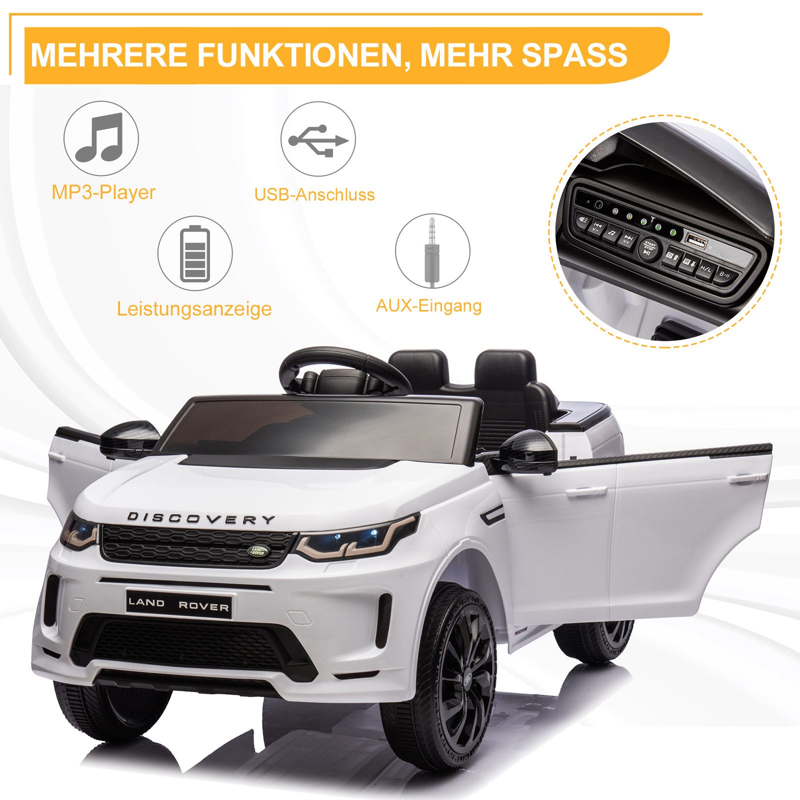 LALAHO Elektro-Kinderauto LAND ROVER Discovery Sport Elektroauto Kinderauto 12V 4.5A.h, mit 2,4G Fernbedienung, LED Scheinwerfer, MP3, Hupe und Musik