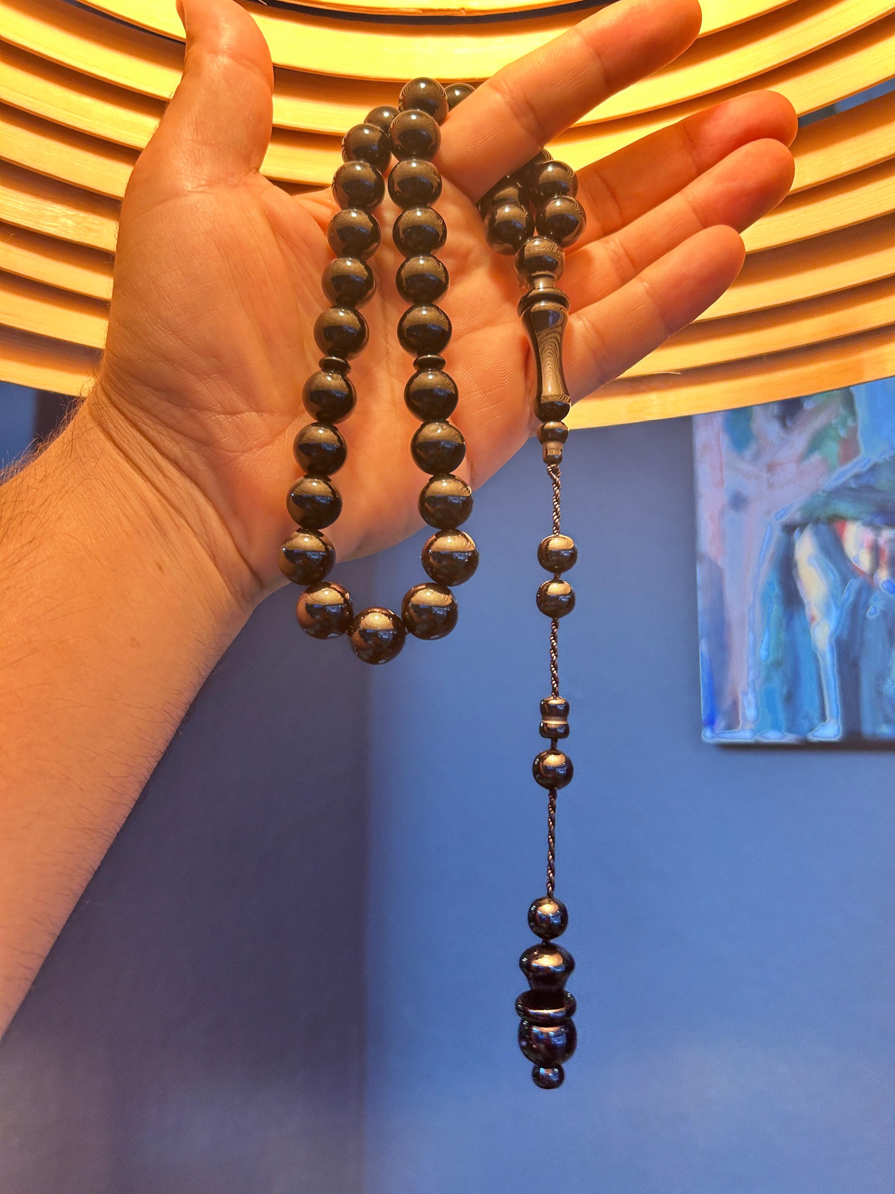 TesbihBid Kettenanhänger Schwarz Sistemli (Tasbeeh Tasbih Bakalite faturan kuka tasbih, misbaha, rosaryTasbih tesbih islam, 33-tlg., misbaha, rosaryTasbih tesbih islam), Vater Geschenk