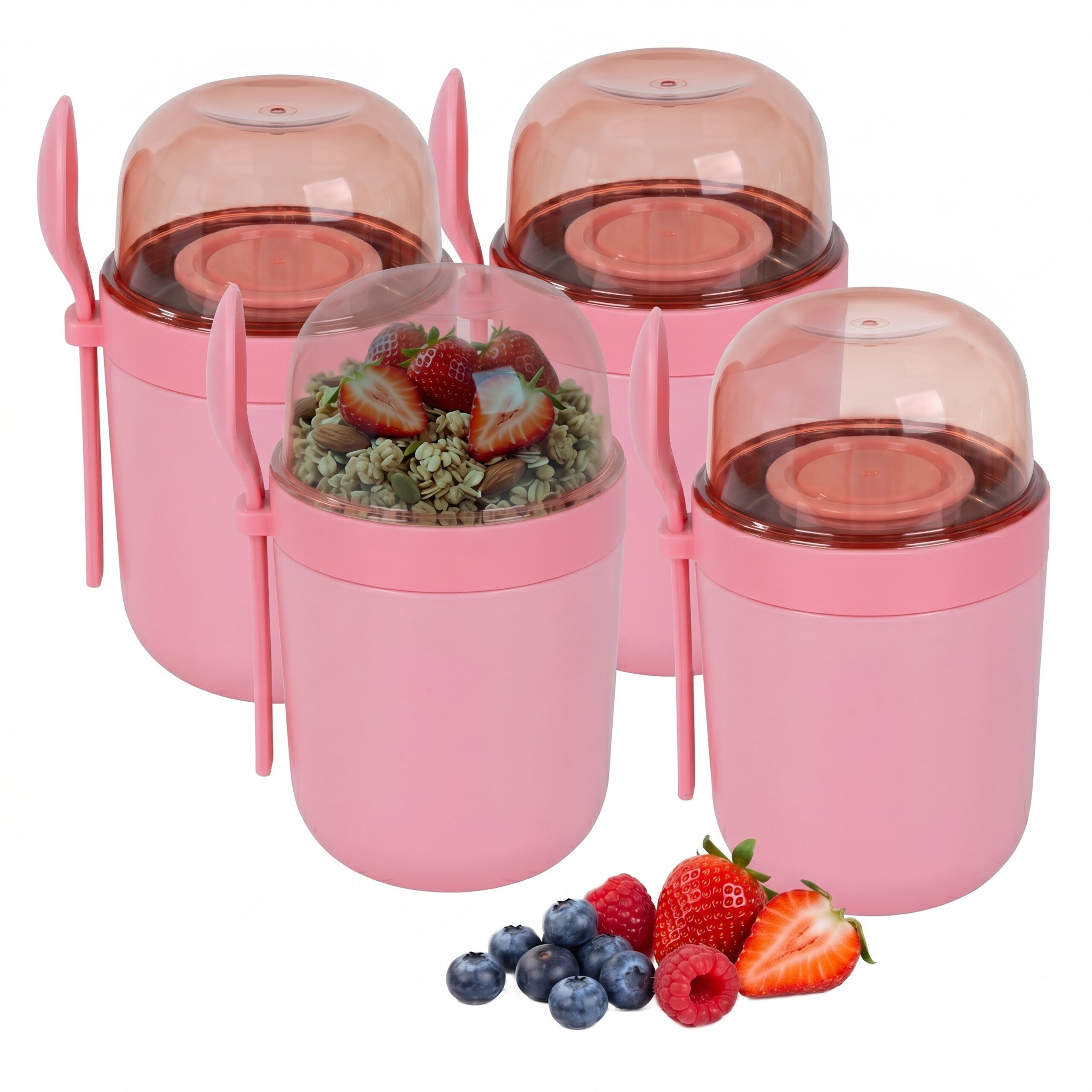 relaxdays Müslibox Müslibecher to go 4er Set, Kunststoff, Pink