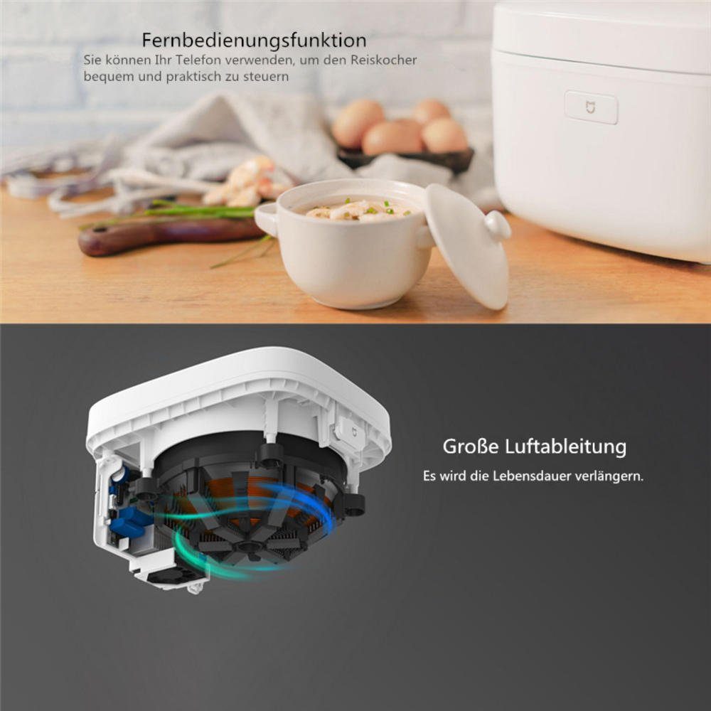 Xiaomi Reiskocher 3L, 1100 W, Intelligenter elektrischer Reiskocher Dampfgarer mit Apps-Kontroll Wärmekontrolle Speisenwärmer