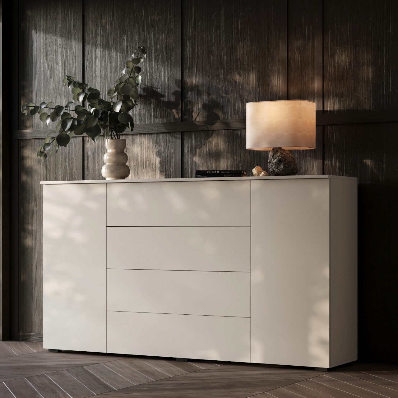 MOEBLINE Kommode Kommode Beistellkommode Sideboard mit Schubladen FIVO 05 kaschmir