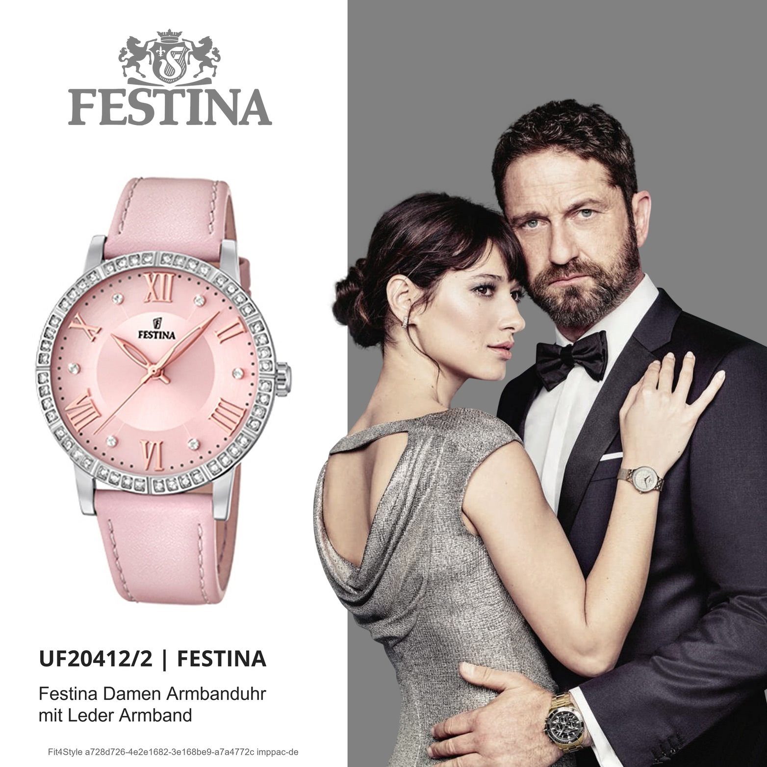 Festina Quarzuhr Festina rund, 37mm) Leder Lederarmband mittel (ca. altrosa, Damen Uhr, Damenuhr