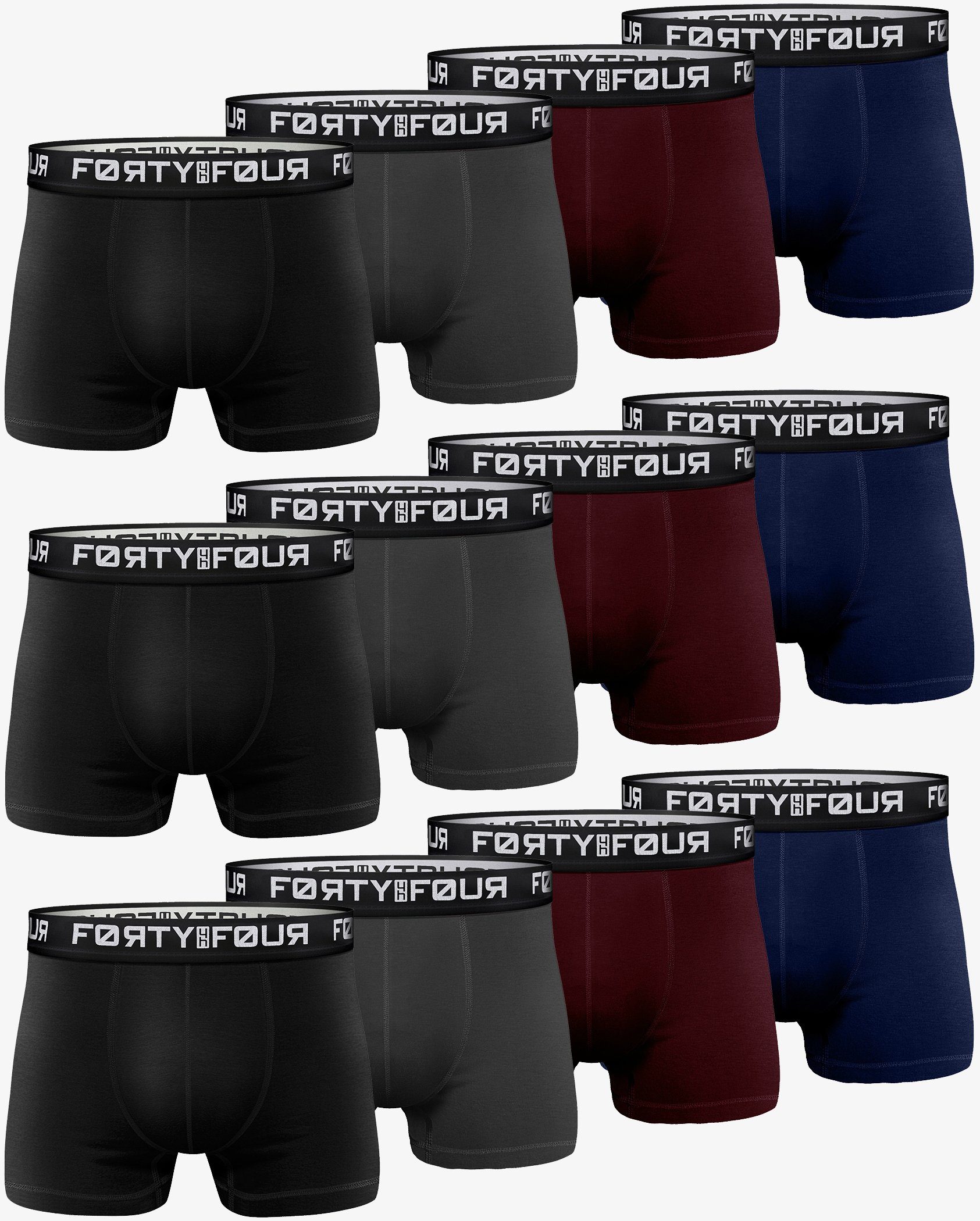 FortyFour Boxershorts Herren Männer Unterhosen Baumwolle Premium Qualität perfekte Passform (Sparpack, 12er Pack) S - 7XL