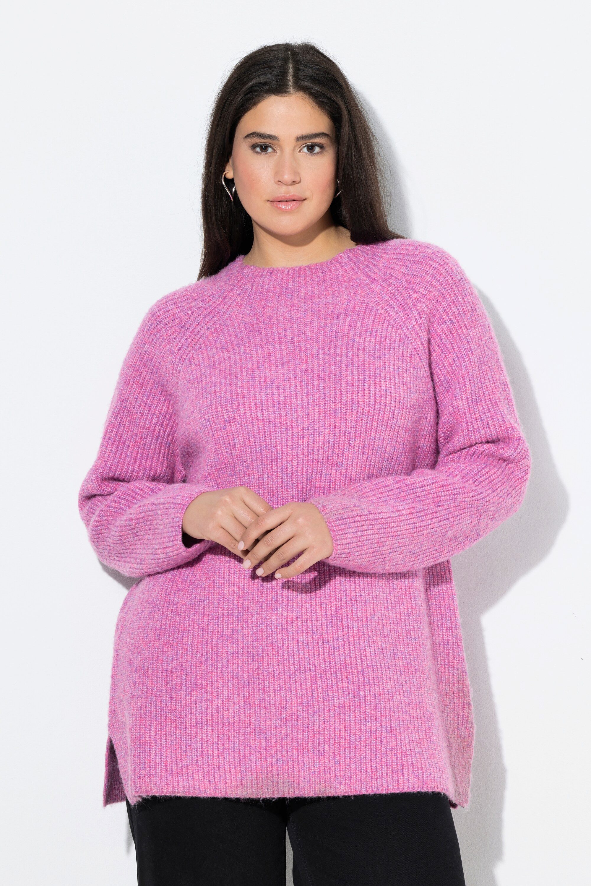 Ulla Popken Strickpullover Pullover Rippstrick Stehkragen günstig online kaufen