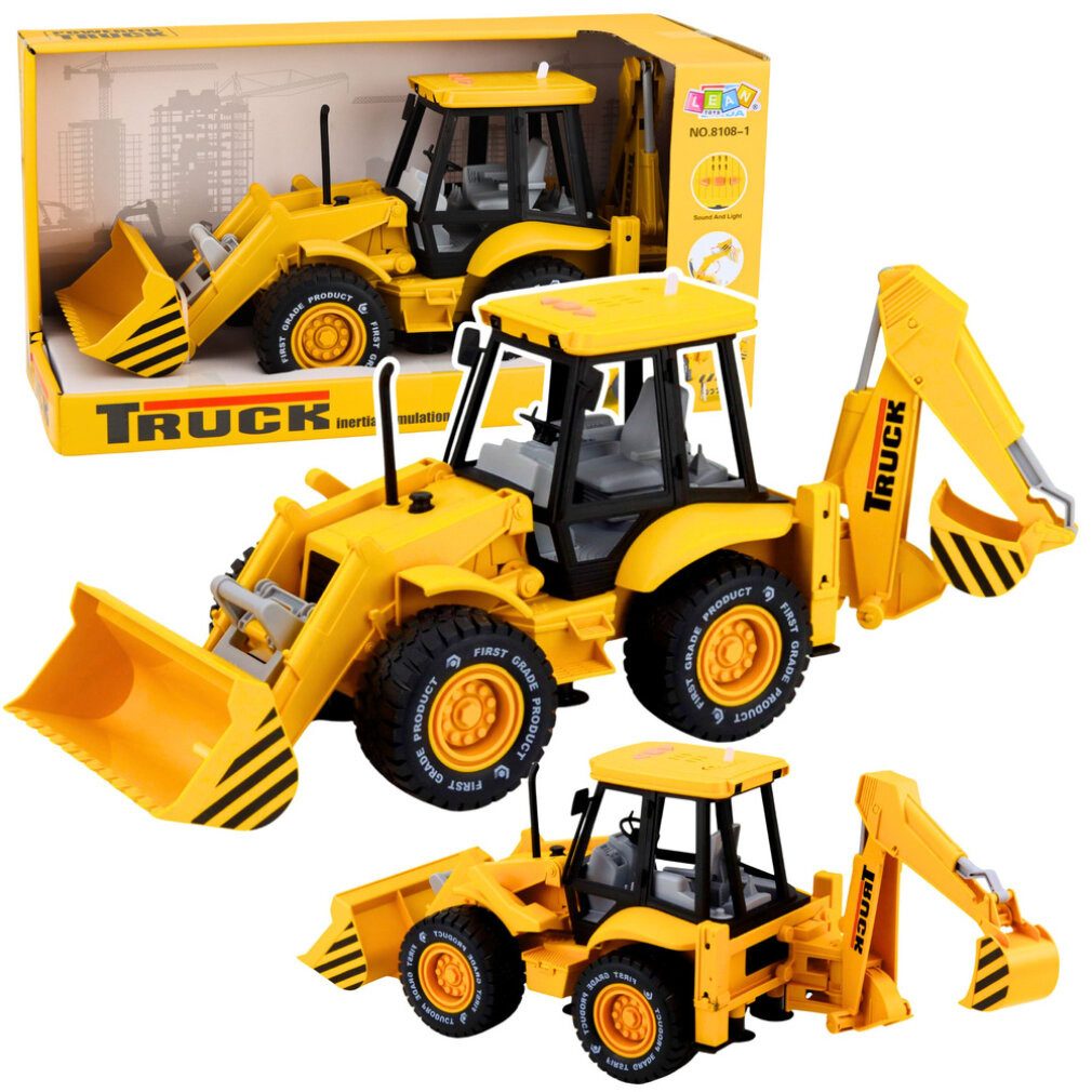 LEAN TOYS Spielzeug-Boot Baustellenbagger, Lader, Bulldozer, Fahrlichter, Geräusche, Gelb