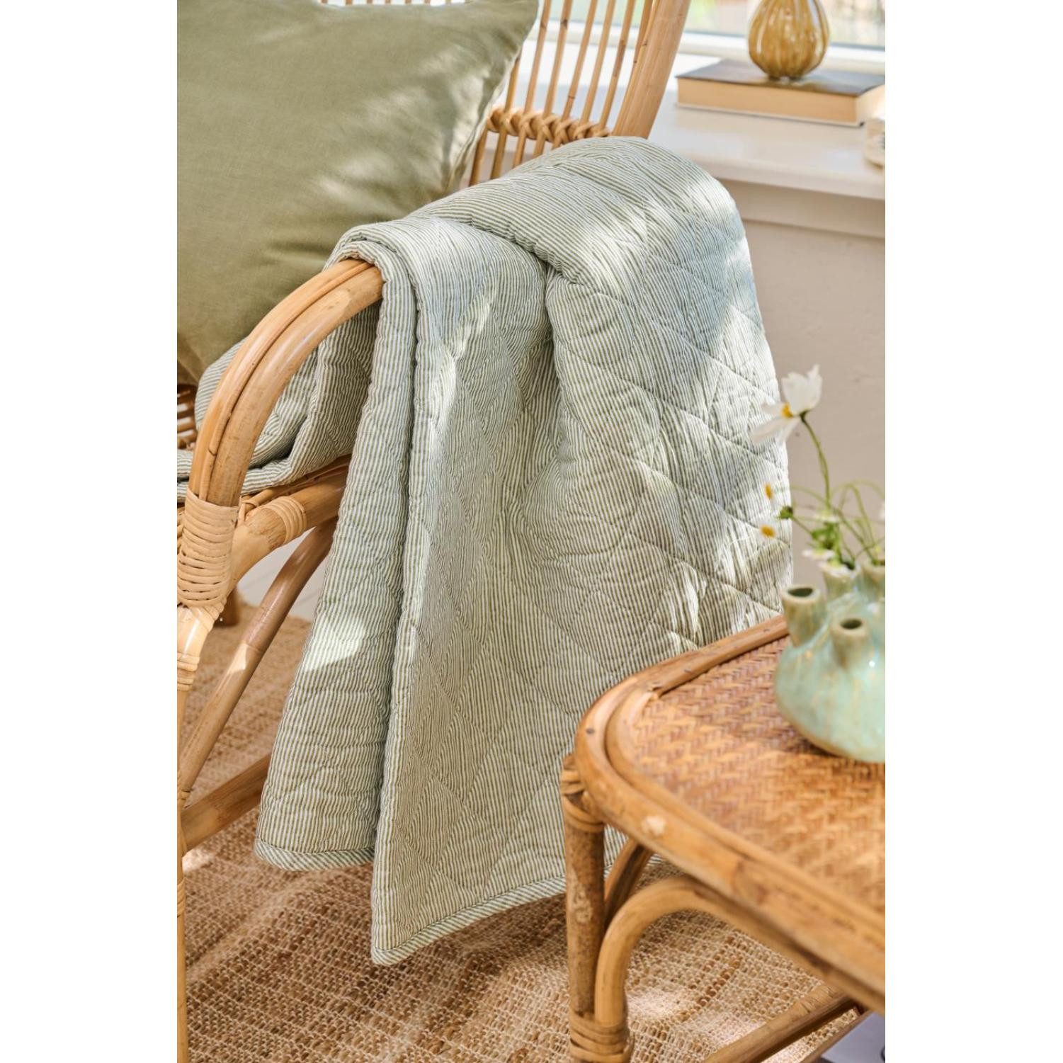 Wohndecke Ib Laursen Quilt Decke Tagesdecke Weiß Staubig Grün gestreift (130x18, Ib Laursen