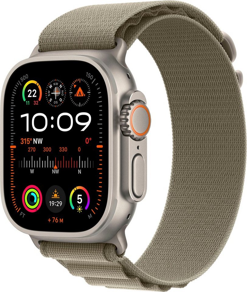 Apple Watch Ultra 2 GPS 49 mm + Cellular Titanium Medium Smartwatch (4,9 cm/ 1,92 Zoll, Watch OS 10), Alpine Loop