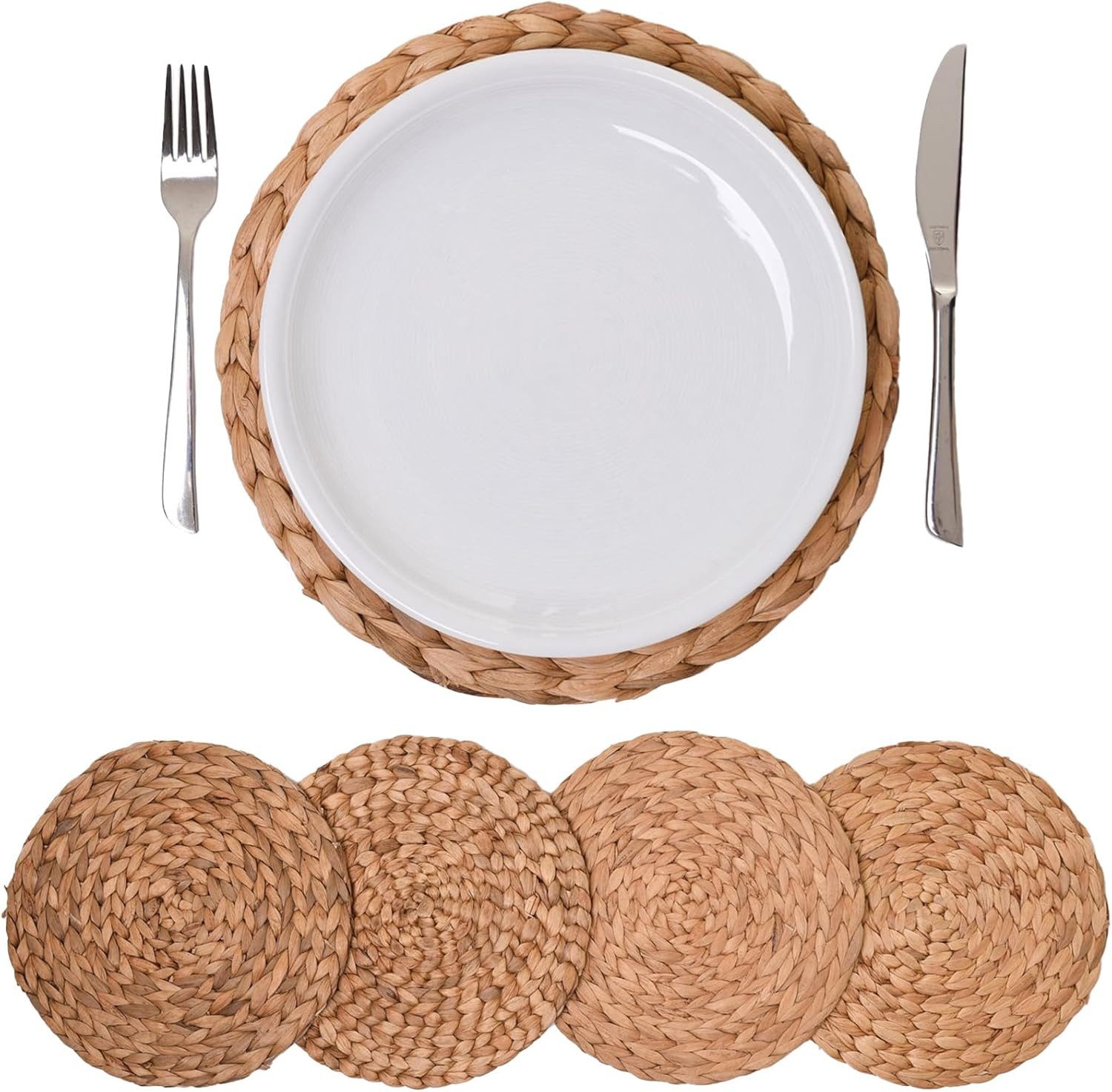 VIVANNO Platzset Wasserhyazinthe ILANA Rund - Natur Geflochten, (Set, 4-St) günstig online kaufen