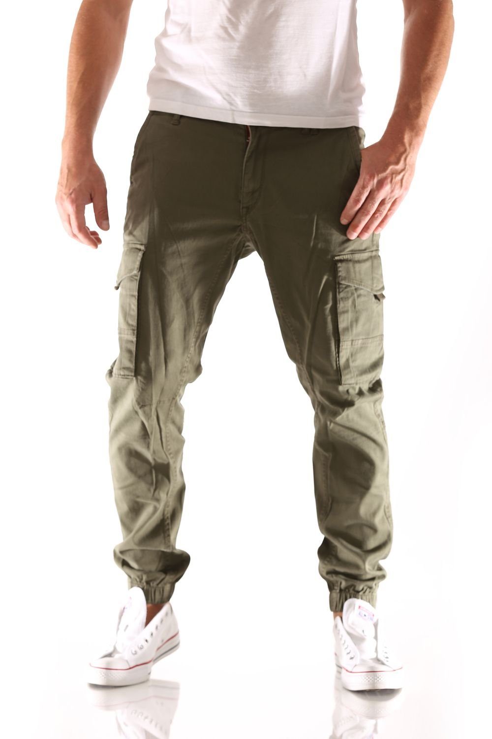 Jack & Jones Cargojeans Jack & Jones Paul Flake Cargo Tapered Fit Herren Jeans Hose Grün (Olive Night)